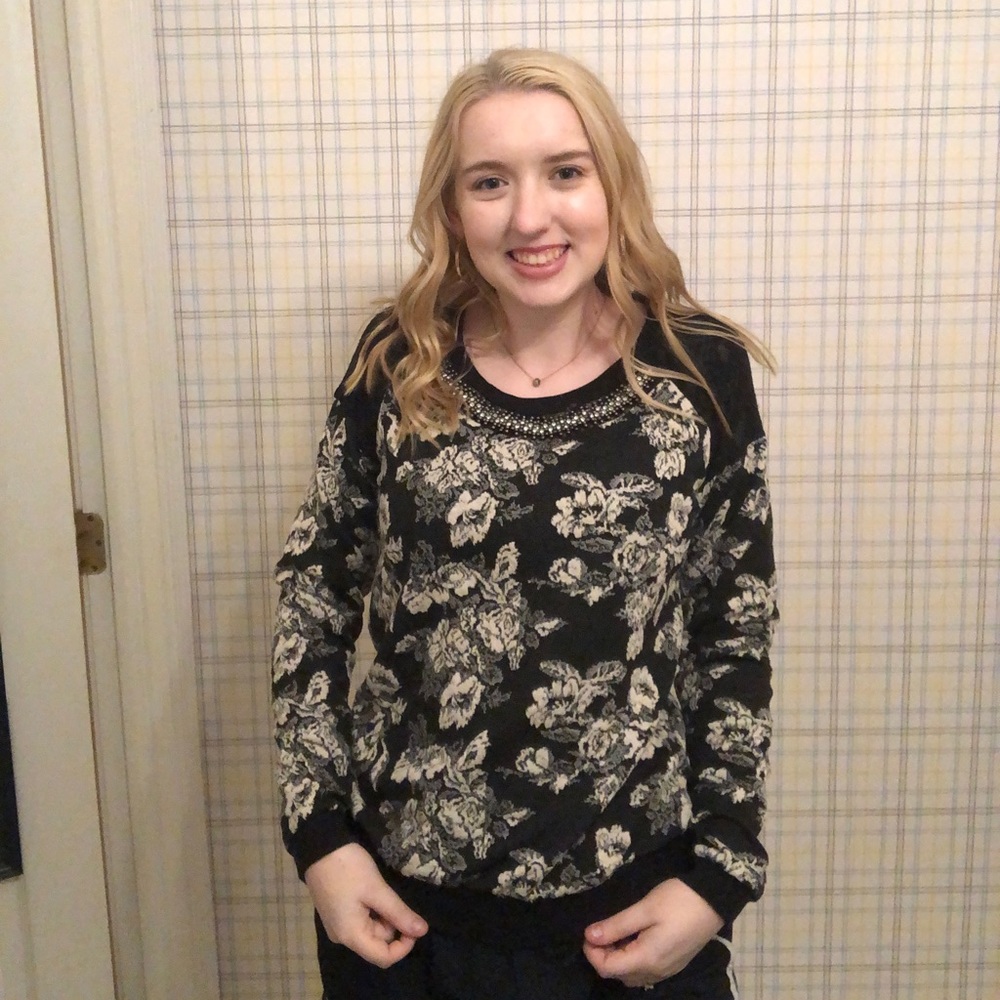 Black floral pattern sweater